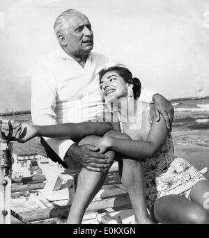 Maria Callas with husband Giovanni Battista on a trip Stock Photo