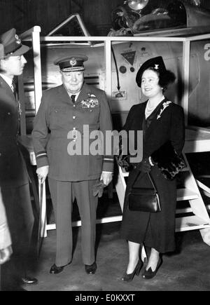 Sir Winston Churchill with Queen Mom Stock Photo