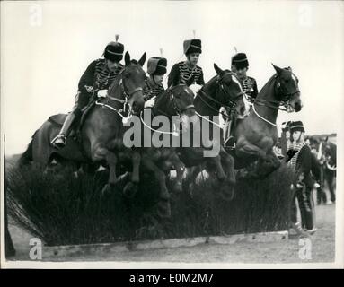 Apr. 04, 1953 - King's Troop of the P.H.A. at rehearsal. four over together .: The King's Troop of the Royal horse Artillery was to be seen at rehearsal at Wormwood Scrubs this morning for their public displays including the Royal Tournament.: Photo shows four over together - Members of the troop seen during their rehearsal at Wormwood Scrubbs today. Stock Photo