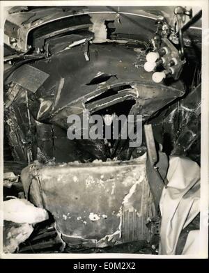 Apr. 09, 1953 - Nine Now Dead in Tube Disaster. Nine people were known today to have died in the Central Line Tube disaster at Stratford last night, the worst in the London Underground?s history. Keystone Photo Shows: A fireman at work in the tunnel on the wrecked trains at Stratford this morning. Stock Photo