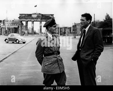 Actor Gregory Peck on set of 'Man at Night' Stock Photo