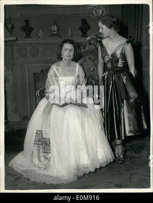 Feb. 02, 1954 - Duchess Of Rutland Makes TV Debut Tonight: The Duchess Of Rutland makes her Television debut tonight as ''the outstanding British beauty'', the ''Quite Contrary'' programme. Photo shows The Duchess Of Rutland, seated, seen with Viscountess Boyle at Lime Grove Studio, during rehearsal for tonight's show. Stock Photo