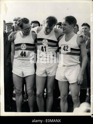 May 05, 1954 - Roger Bannister Does It:- Runs Mile in Under Four Minutes - Britaim's Roger Bannister has done it. Last night be Stock Photo