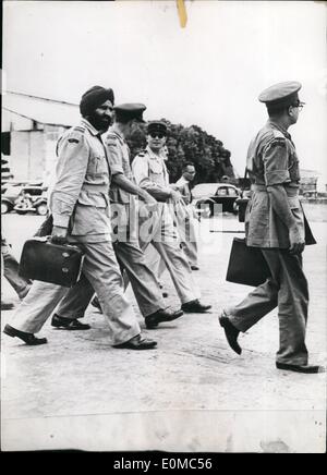 Aug. 08, 1954 - Armistice control delegates arrive in Indo-China; Arpistice control delegates arriving at Gia Lam, near Hanoi. The control commission comprises Canadian, Indian and Polish delegates. Stock Photo