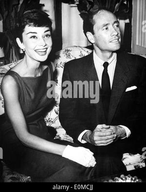 Actress Audrey Hepburn with husband Mel Ferrer in Rome Stock Photo