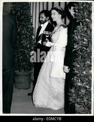 Oct. 10, 1954 - The Emperor and the Queen Dinner at Ethiopian Embassy: Photo shows Haile Selassie - the Emperior of Ethiopia - escorts H.M. The Queen as she left the Ethiopian Embassy, London last night after the dinner held by the Emperior in honour of the Queen. Stock Photo