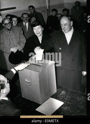 Dec. 05, 1954 - The world gazes on Berlin.... There are 1,695,000 eligible voters in Berlin. Here we have Berlin's municipal leader, mayor Dr. Schreiber and his spouse, who are here to decide which political path the residents of the German bulwark of freedom will take in the next four years. While in 1950 they could pick from eight parties, this time nine parties will be represented on the ballot. For the first time since 1946, the SED again has candidates up for election in the Berlin delegation house. Stock Photo