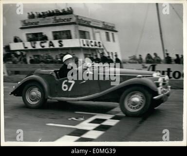 Mar. 03, 1955 - ''Ladies Only'' Motor Race At Goodwood. A motor race for ladies only - the first of its kind since the war - was held at the meeting for members of the British Automobile Racing Club, on the Goodwood Circuit. Keystone Photo Shows:- Miss Pat Moss, sister of the famous driver Stirling Moss - seen at speed during the race - which she won, at Goodwood today. Stock Photo