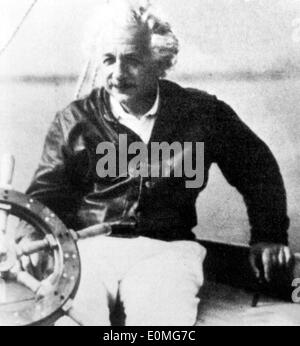 Albert Einstein in his boat Stock Photo