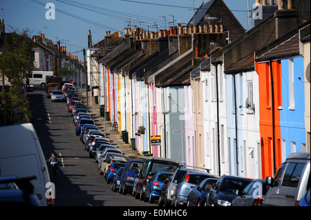 Typical terraced housing along Ewart Street in the Hanover area of Brighton - Property UK - The Hanover area is one of the trendiest places to live Stock Photo