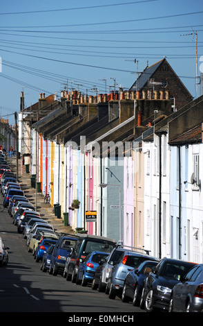 Typical terraced housing along Ewart Street in the Hanover area of Brighton - Property UK - The Hanover area is one of the trendiest places to live Stock Photo