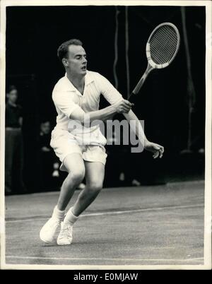 Jun. 06, 1955 - Wimbledon Tournament - First Day. Wilson Of Britain In Play: Phot Shows R.K. Wilson (Great Britain) an play during his match with S. Hoiberg (Denmark) on first day pf the Wimbledon Tournament today. Stock Photo