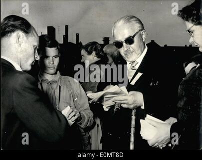 Aug. 08, 1956 - Giving autographs after divine service. on the protestant church day in Frankfurt is seen Eats Zone's deputy prime minister Otto Nuschke (Nuschke) who takes part in this religious rallys as a prominent member of the protestant church of eastern Germany. Stock Photo