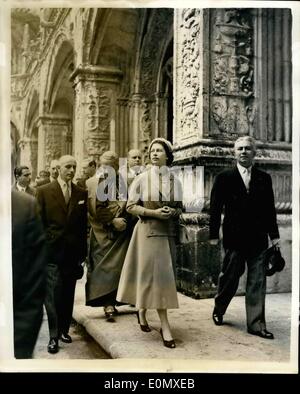 Feb. 02, 1957 - State visit to Portugal. Queen visits a Monastery. Photo Shows: H.M. The Queen seen during her tour of the Jeronimos Monastery near Lisbon, on Tuesday. Stock Photo