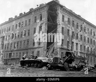 Destroyed Soviet tank during Hungarian Revolution Stock Photo