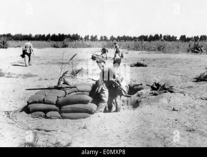 British soldier hiding in battle during Suez Crisis Stock Photo