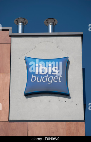 logo sign of an ibis budget hotel in hounslow, middlesex, england Stock Photo