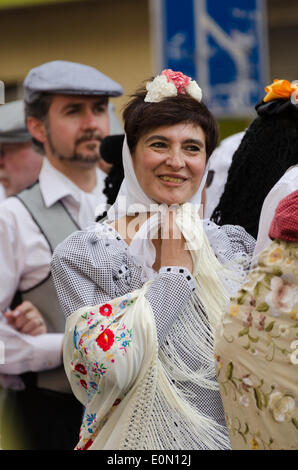Madrid, Spain. 15th May, 2014. Fiesta de San Isidro, Madrid Credit:  Jennifer Booher/Alamy Live News. Woman wearing traditional chulapa dress. Stock Photo
