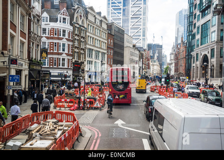 Traffic and roadworks on Liverpool Street, East London, UK Stock Photo