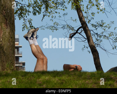 Central Park, New York - man exercising Stock Photo