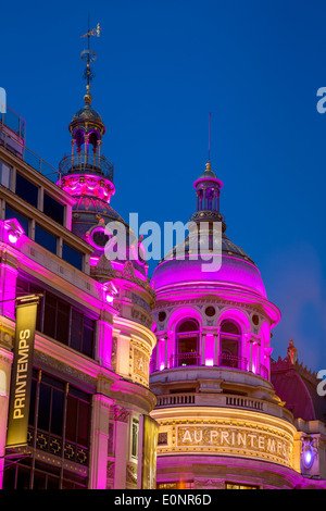 Twilight at Printemps Department Store on Boulevard Haussman, Paris France Stock Photo