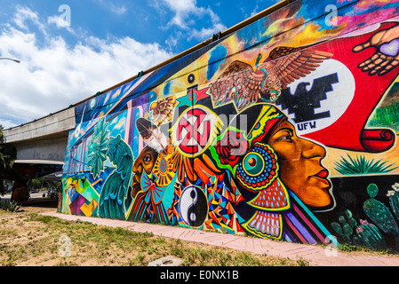 Murals and artwork at Chicano Park. Barrio Logan, San Diego, California, United States. Stock Photo