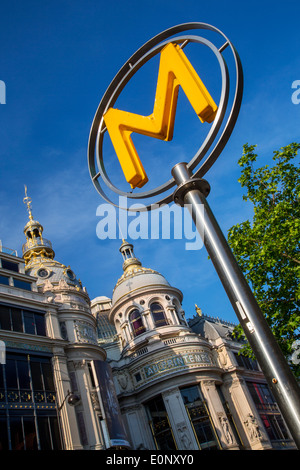 Havre-Caumartin Metro Stop below Printemps Department Store along Boulevard Haussman, Paris France Stock Photo