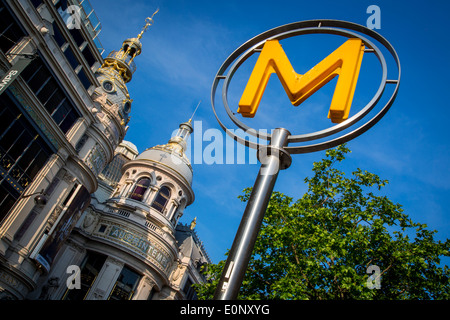 Havre-Caumartin Metro Stop below Printemps Department Store along Boulevard Haussman, Paris France Stock Photo