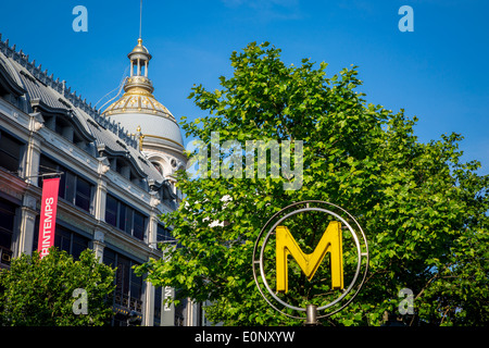 Havre-Caumartin Metro Stop below Printemps Department Store along Boulevard Haussman, Paris France Stock Photo