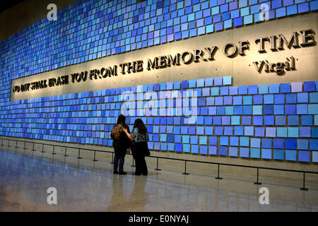 New York, NY, USA. 16th May, 2014. People stopping in Memorial Hall at the newly opened 9/11 Museum at Ground Zero in New York City. Credit:  Christopher Penler/Alamy Live News Stock Photo