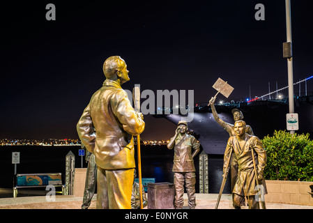 A National Salute to Bob Hope & the Military exhibit at night. Tuna Harbor, San Diego, California, United States. Stock Photo