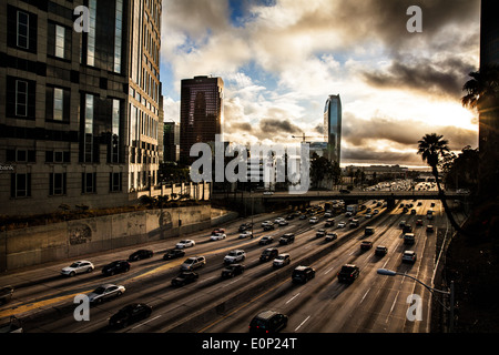 Traffic in Downtown Los Angeles Stock Photo