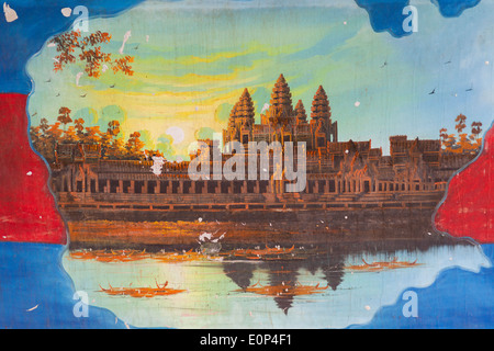 Khmer painting of Angkor Wat at sunset - Siem Reap, Cambodia Stock Photo