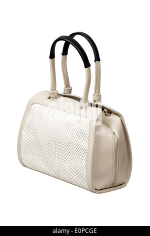 White leather handbag isolated over white with clipping path Stock Photo