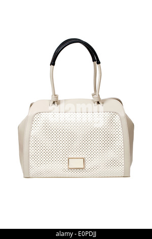 White leather handbag isolated over white with clipping path Stock Photo