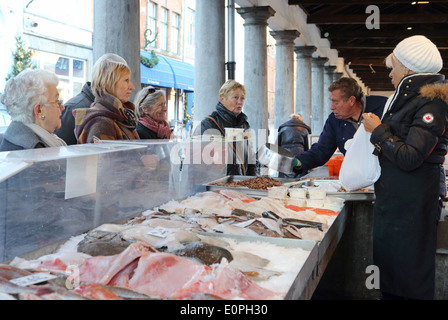 Vismarkt, the old fish market in Bruges/Brugge, in winter time, in West Flanders, Belgium, Europe Stock Photo