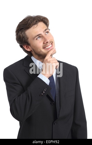 Happy business man thinking and looking at side isolated on a white background Stock Photo