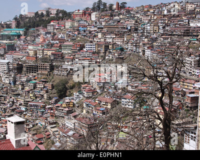 One of the densely populated Shimla hillsides in the state of Himachal Pradesh in Northern India Stock Photo