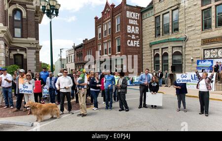 May 18, 2014 - Georgetown, Kentucky, U.S. -  People in Georgetown's courthouse square wait for a campaign appearance by Kentucky Secretary of State, Alison Lundergan Grimes.  Mrs. Grimes is the favorite to win the Democratic Senate primary on Tuesday, and to take on Senator Mitch McConnell in the November election.(Credit Image: © Brian Cahn/ZUMAPRESS.com) Stock Photo