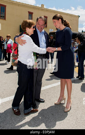 May 18, 2014 - Georgetown, Kentucky, U.S. -  Kentucky Secretary of State, ALISON LUNDERGAN GRIMES, chats with supporters in Georgetown's courthouse square after delivering a campaign speech.  Mrs. Grimes is the favorite to win the Democratic Senate primary on Tuesday, and to take on Senator Mitch McConnell in the November election.(Credit Image: © Brian Cahn/ZUMAPRESS.com) Stock Photo