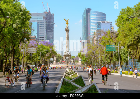 Sunday´s bikers in Paseo de la Reforma, Mexico City, Mexico Stock Photo