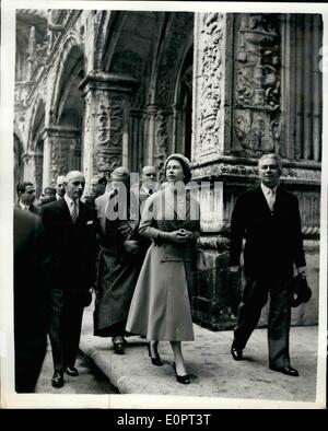 Feb. 02, 1957 - State Visit To Portugal Queen Visits A Monastery. Photo shows H.M. The Queen seen during her tour of the Jeronimos Monastery near Lisbon, on Tuesday. Stock Photo
