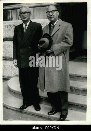 Apr. 05, 1957 - Japanese Envoy Visits the Foreign Office with His Appeal to Stop Nuclear Tests. Mr. Masatoshi Matsushita, personal representative of the Japanese Prime Minister has arrived in Britain with an appeal to Mr. Macmillan to suspend the nuclear tests which are to take place on Christmas Island. Mr. Matsushita said Japan was protesting about the tests largely on moral grounds. This morning he paid a visit to the Foreign Office where he was expected to meet Commander Noble, Minister of State for Foreign Affairs. Keystone Photo Shows: Mr Stock Photo