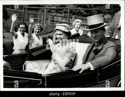 Jun. 18, 1957 - Queen Arrives For First Day Of Royal Ascot. Photo shows H.M. The Queen - with the Duke Of Edinburgh - drive in State to the Course - for opening of Royal Ascot today. Stock Photo