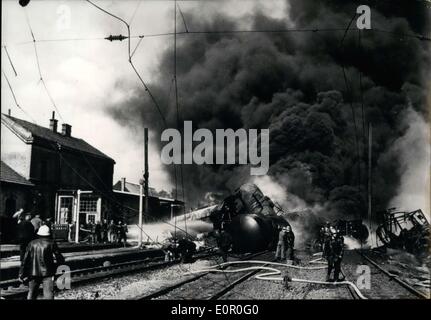 Jun. 06, 1957 - Firefighters Put Out Train Fire after Derailment Stock Photo