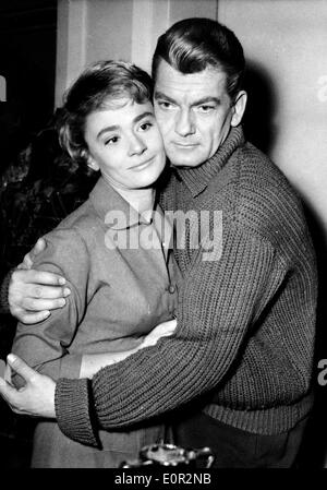 Jean Marais and Daniele Delorme in a scene from 'Everyday Has its Secret' Stock Photo