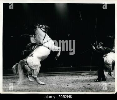 Dec. 18, 1957 - 18-12-57 Olympia Circus rehearsal Ã¢â‚¬â€œ Liberty Horses.  Photo Shows: Albert and Paulina Schuman Libe