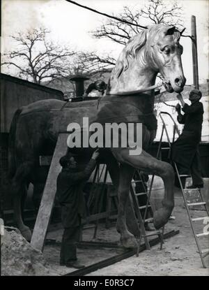 Jan. 01, 1958 - The first horse for the new Berlin Quadrille. On the gate of Brandenburg now has been finished by a western Berlin picture foundry. In July the whole group shall be produced in copper, Then it will be pCopperossible to fit it on the gate, which destroying have been removed by Easter Berlin. Stock Photo