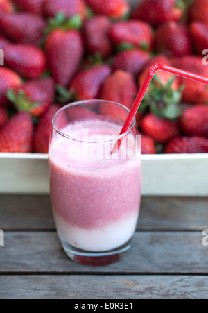 Strawberry and vanilla milkshake. Stock Photo