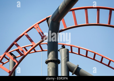 Detail of a roller roaster Track in a theme park Stock Photo Alamy